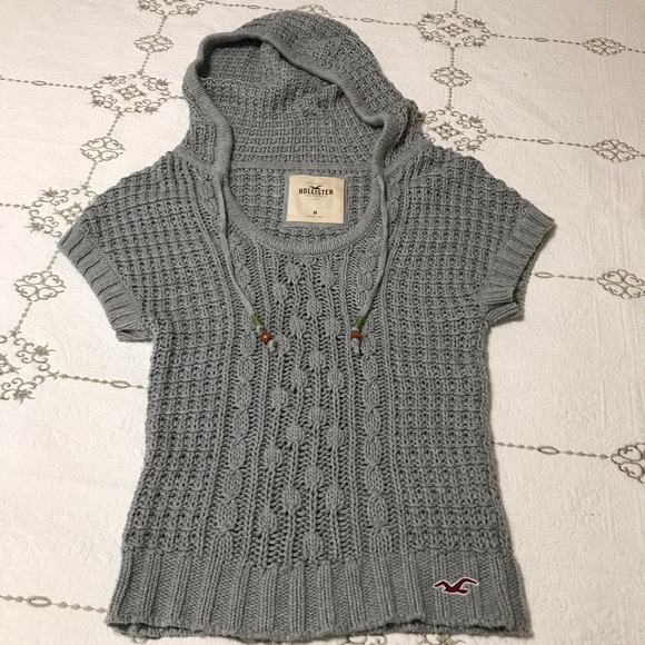 Hollister Sweaters - Hollister Gray Hooded Crocheted Sweater